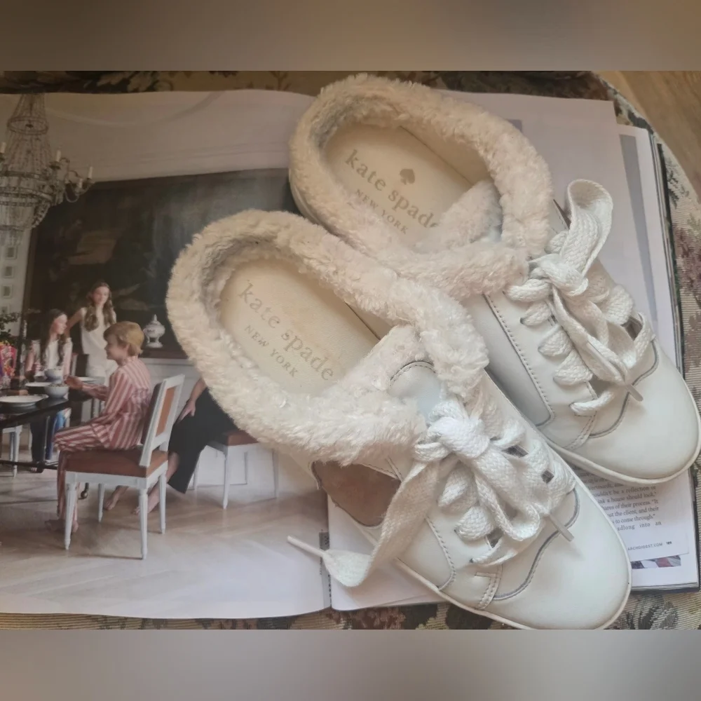Kate Spade White Cream Cozy Slippers